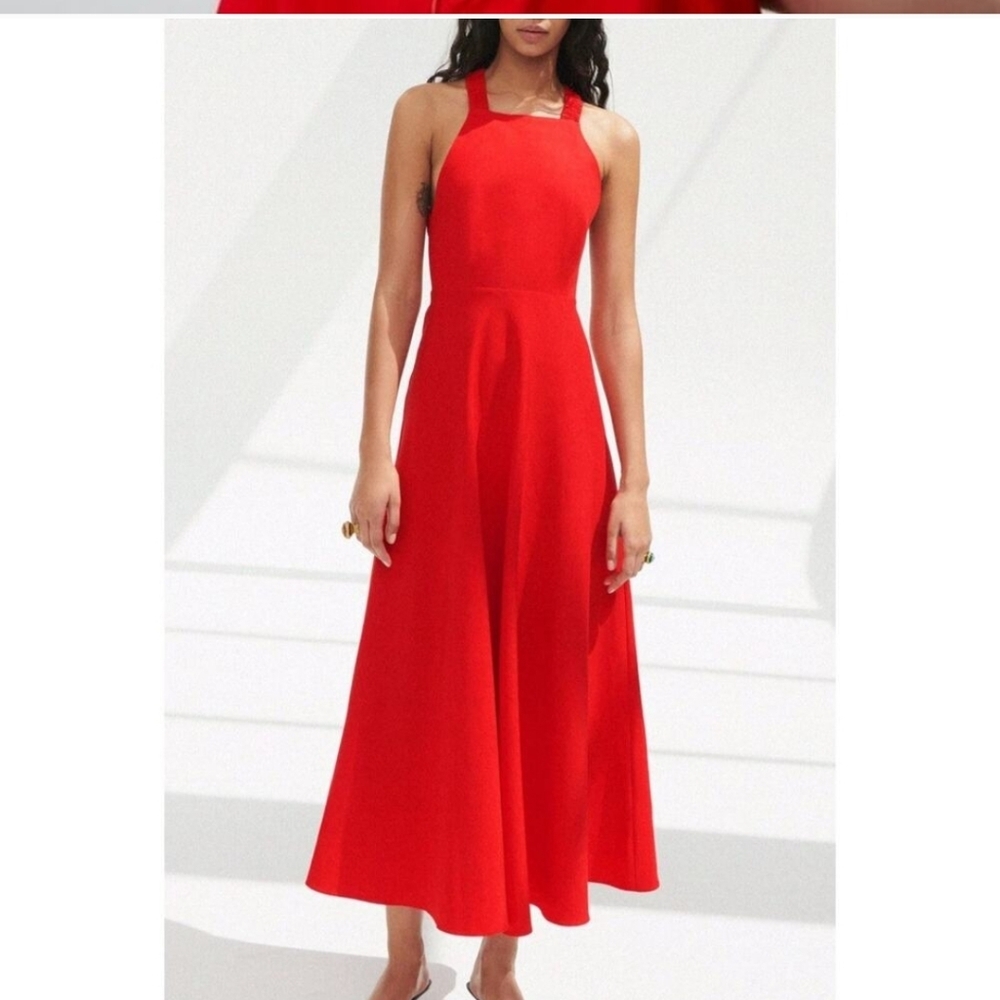 Zara Linen Blend Cross Back Maxi/Midi Dress Intense Red - S